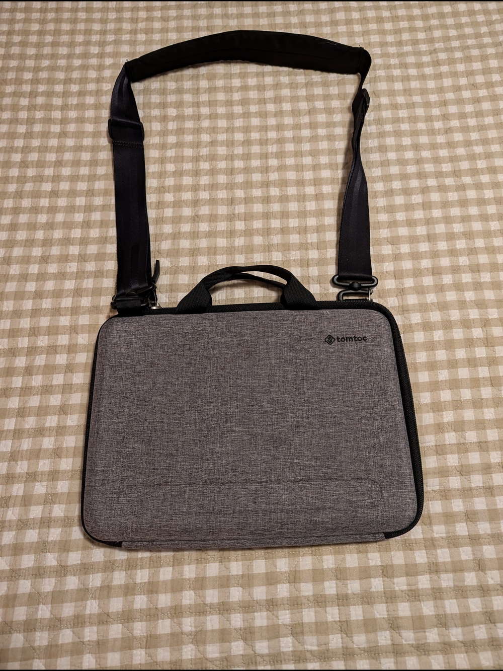 tomtoc Gray Laptop Shoulder Bag for Men with Adjustable Strap